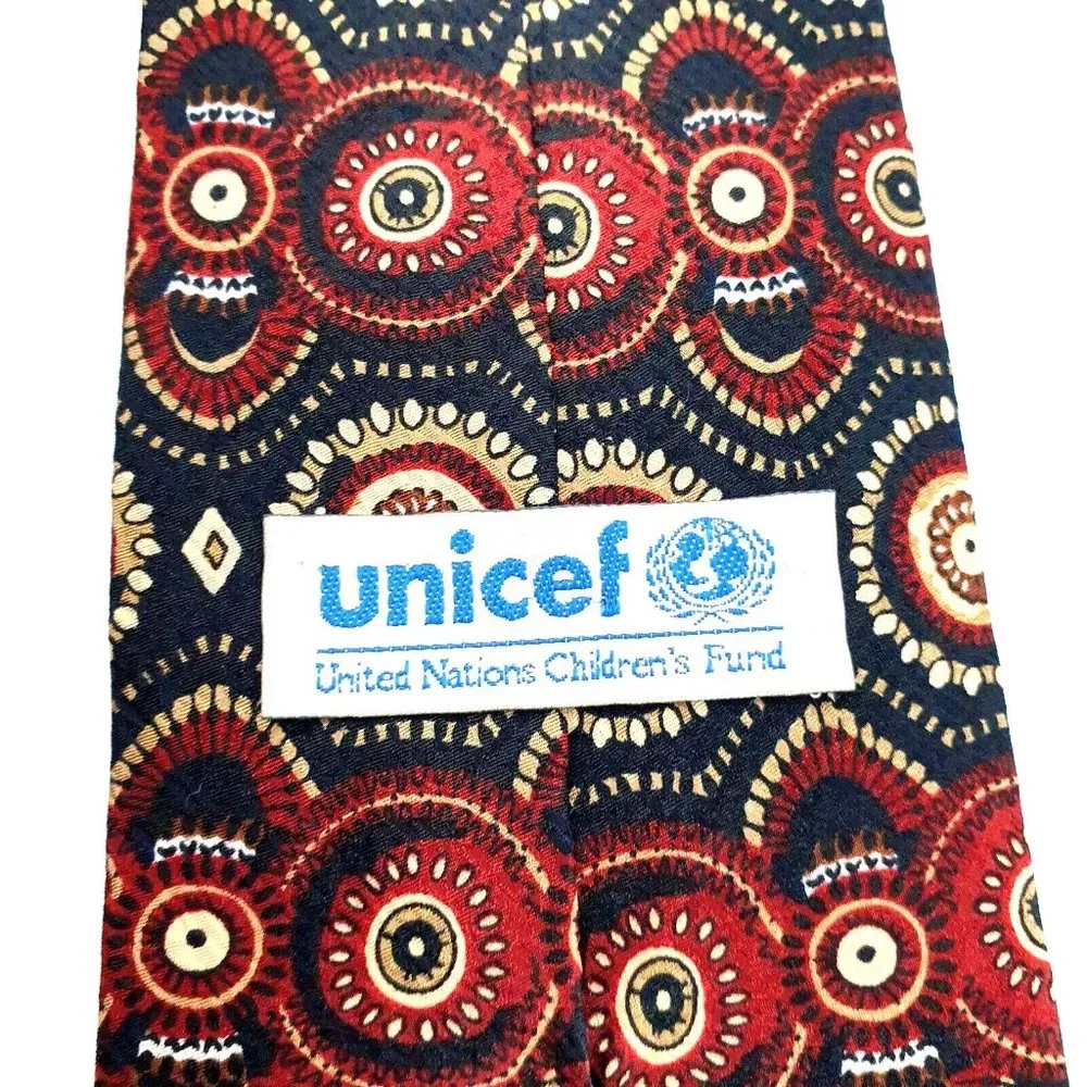 Unicef Mens Necktie African Ornament Inspired United Nations Childrens Fund Gift - Picture 6 of 8
